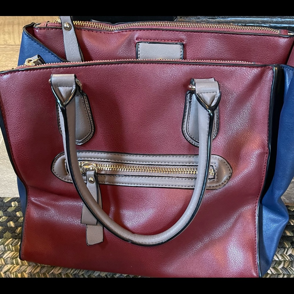 Aldo multi color, burgundy, navy, tan purse.